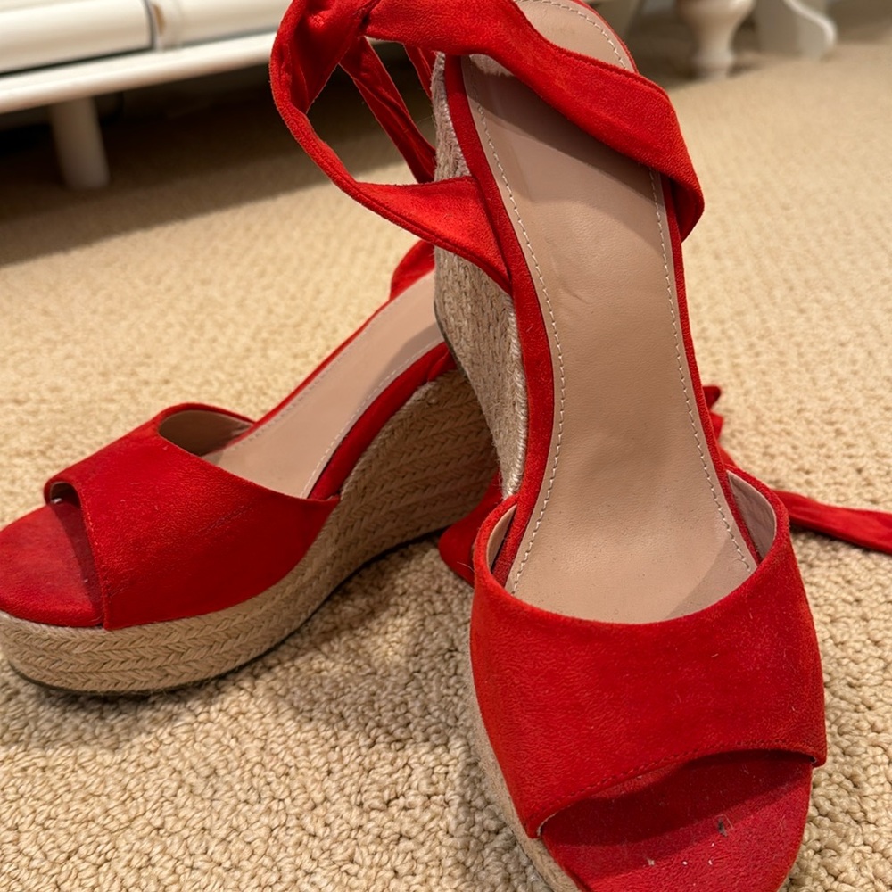 Red lace up espadrilles